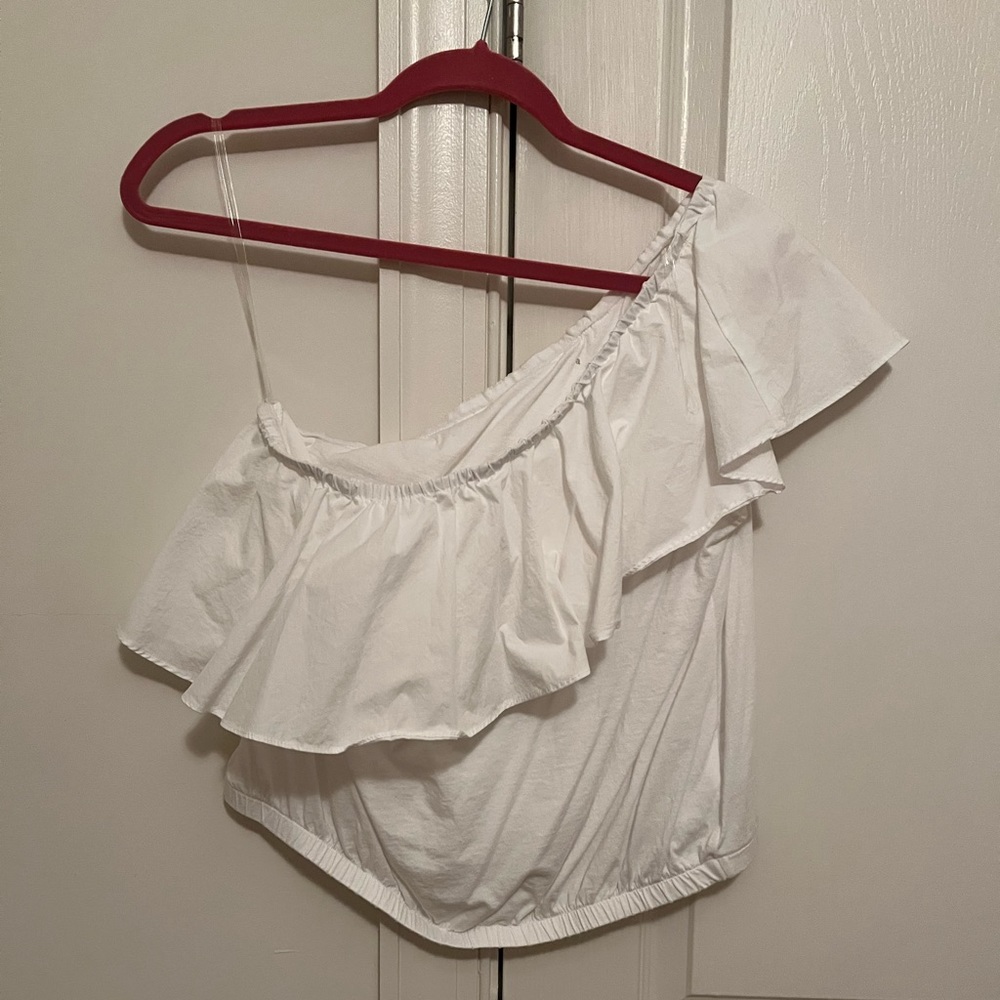 a new day White One-Shoulder Ruffle Crop Top